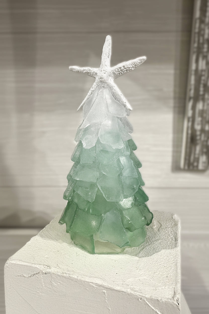 Mini Seaglass Christmas Tree No Lights Resin Starfish, 6 in