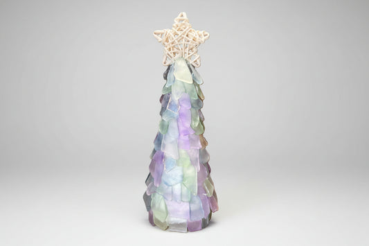 6 in Seaglass Christmas Tree Wicker Star with lights