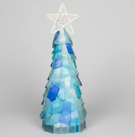 10 in Seaglass Christmas Tree Wicker Star with lights