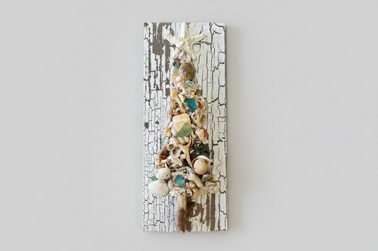 Shabby Plank Seashell Christmas Tree - 12 In