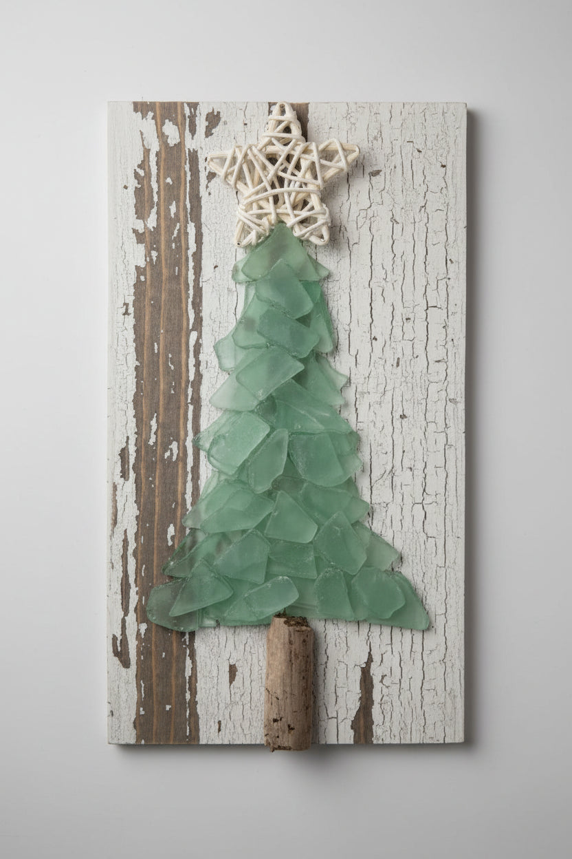 Shabby Plank Seaglass Tree Wicker Star - 12 in