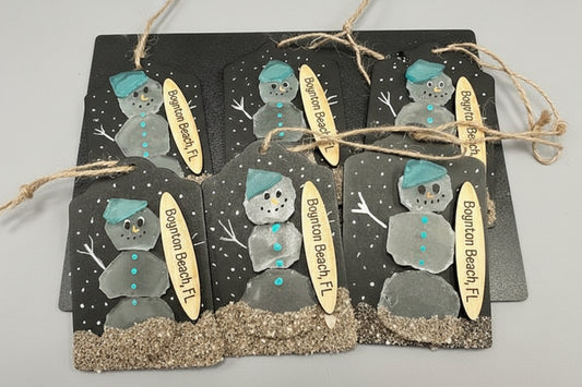 Seaglass Snowman Christmas Ornament/Gift Tag