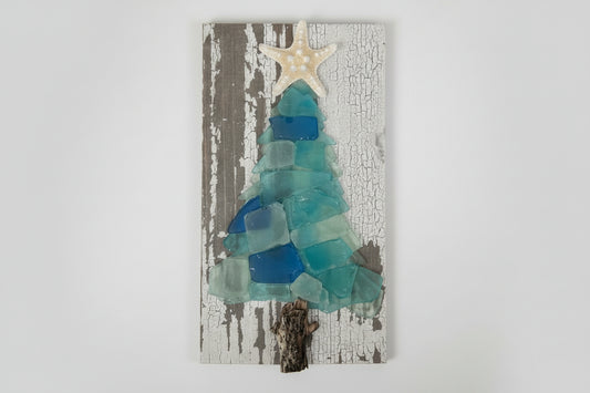 Shabby Plank Seaglass Christmas Tree - 12in