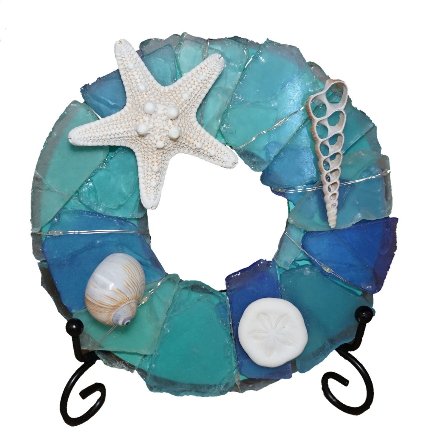 Seaglass light up Christmas wreath