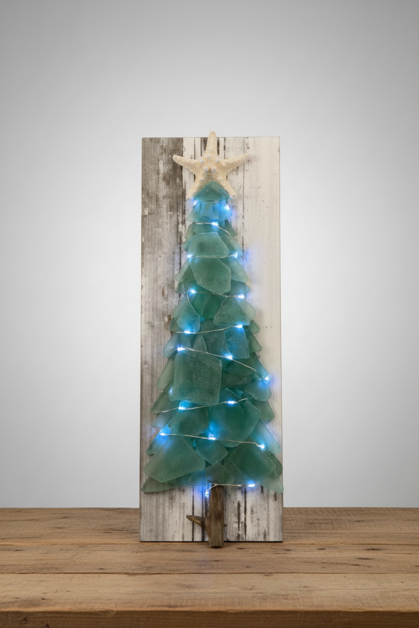 Shabby Plank Seaglass Christmas Tree - 12in