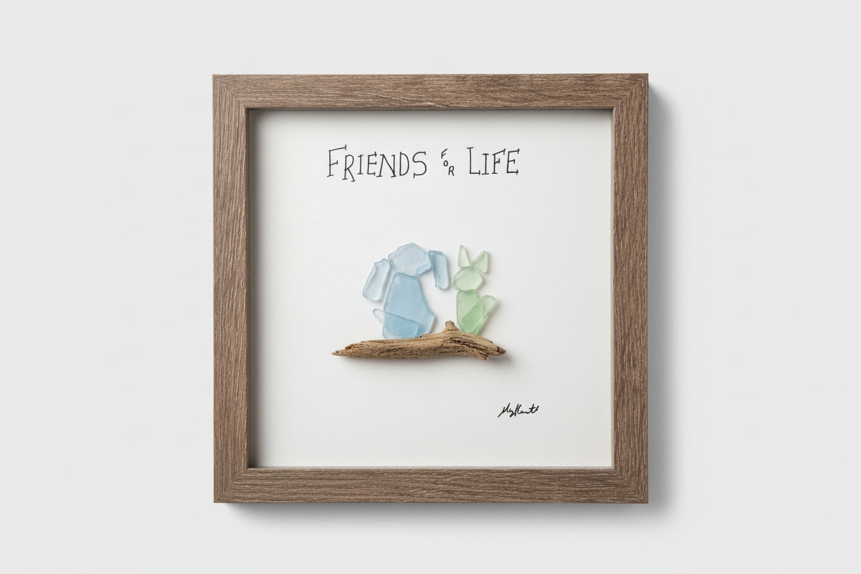 Seaglass Friends For LIfe Wood Shadow Box