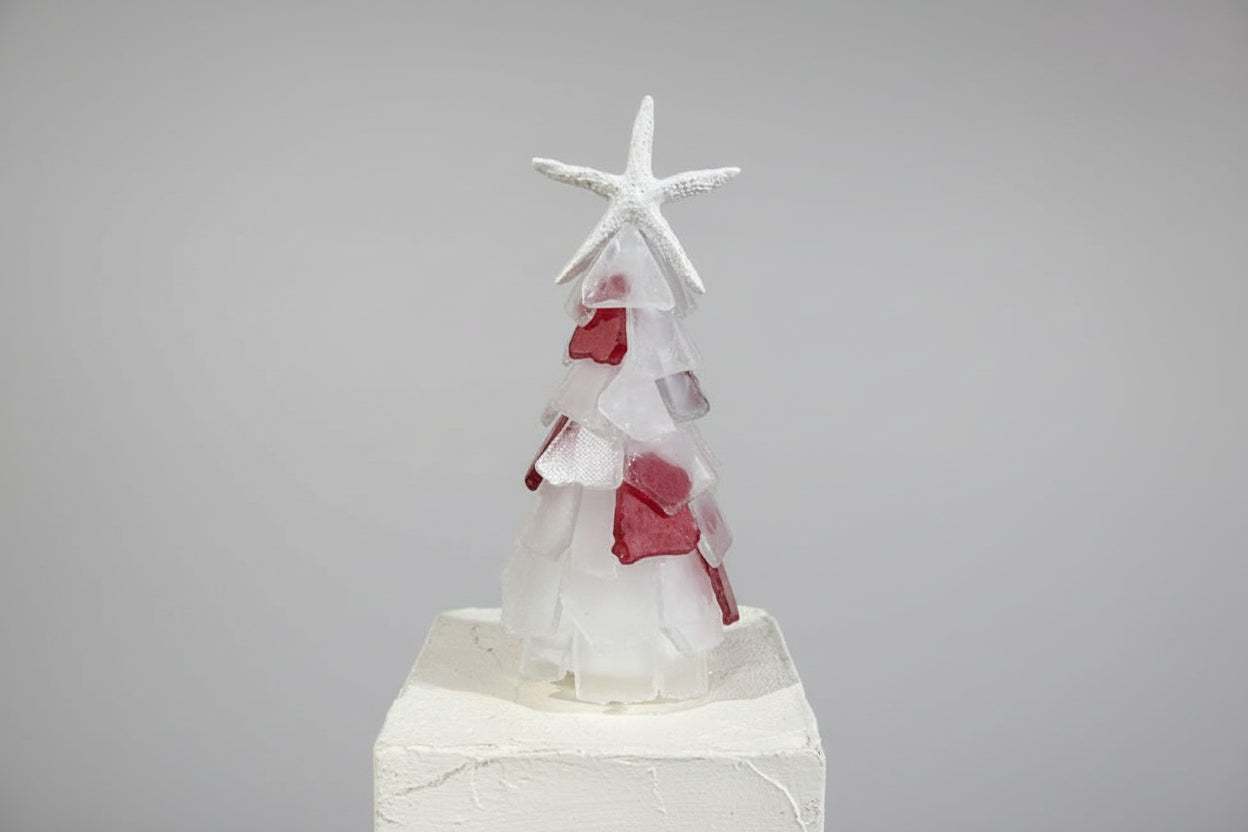  Mini Seaglass Christmas Tree No Lights Resin Starfish, 6 in