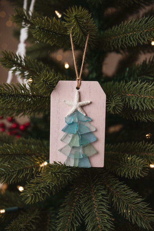 Plank Seaglass Tree Christmas Ornament/Gift Tag   