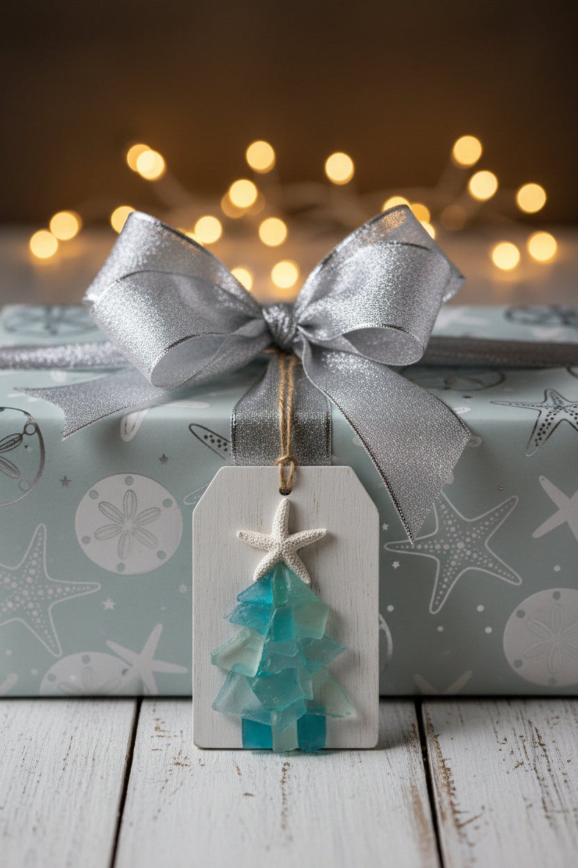 Plank Seaglass Tree Christmas Ornament/Gift Tag   