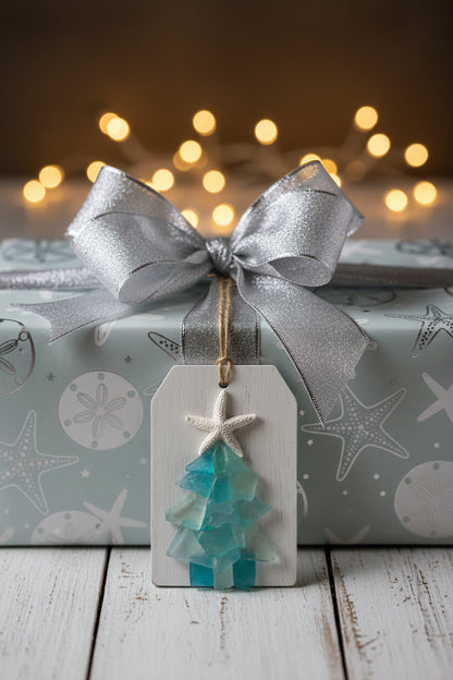 Plank Seaglass Tree Christmas Ornament/Gift Tag   