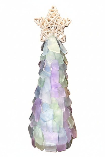 10 in Seaglass Christmas Tree Wicker Star with lights  