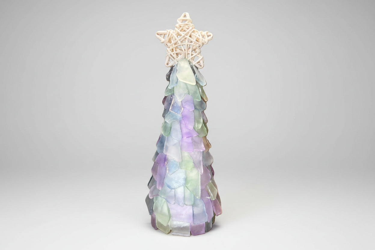 6 in Seaglass Christmas Tree Wicker Star with lights   