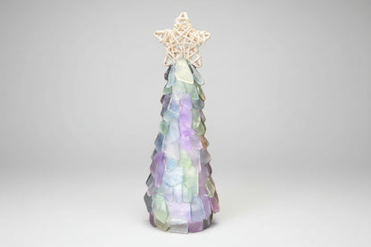 6 in Seaglass Christmas Tree Wicker Star with lights   