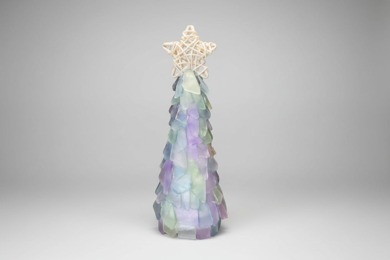 12 in Seaglass Christmas Tree Wicker Star with lights   