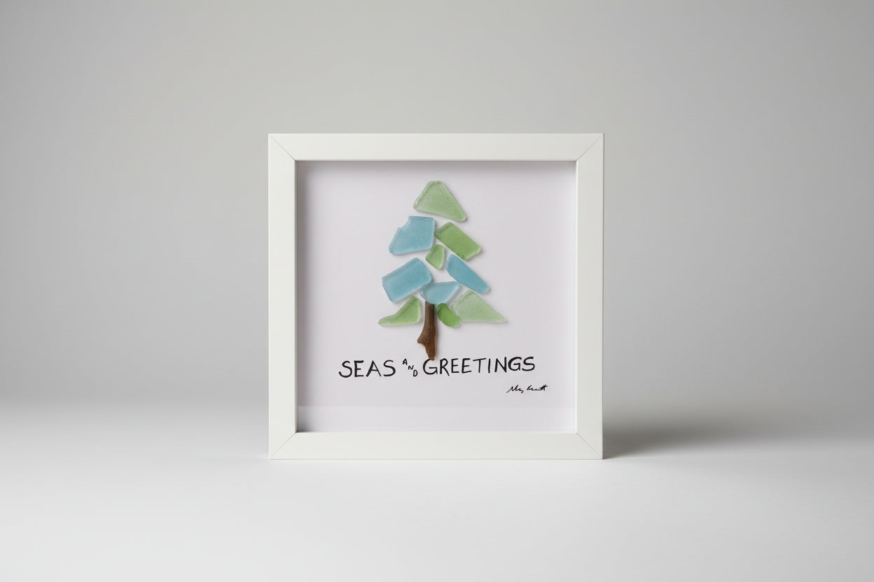 Seaglass Seas and Greeetings Wood Shadow Box   