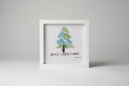Seaglass Seas and Greeetings Wood Shadow Box   