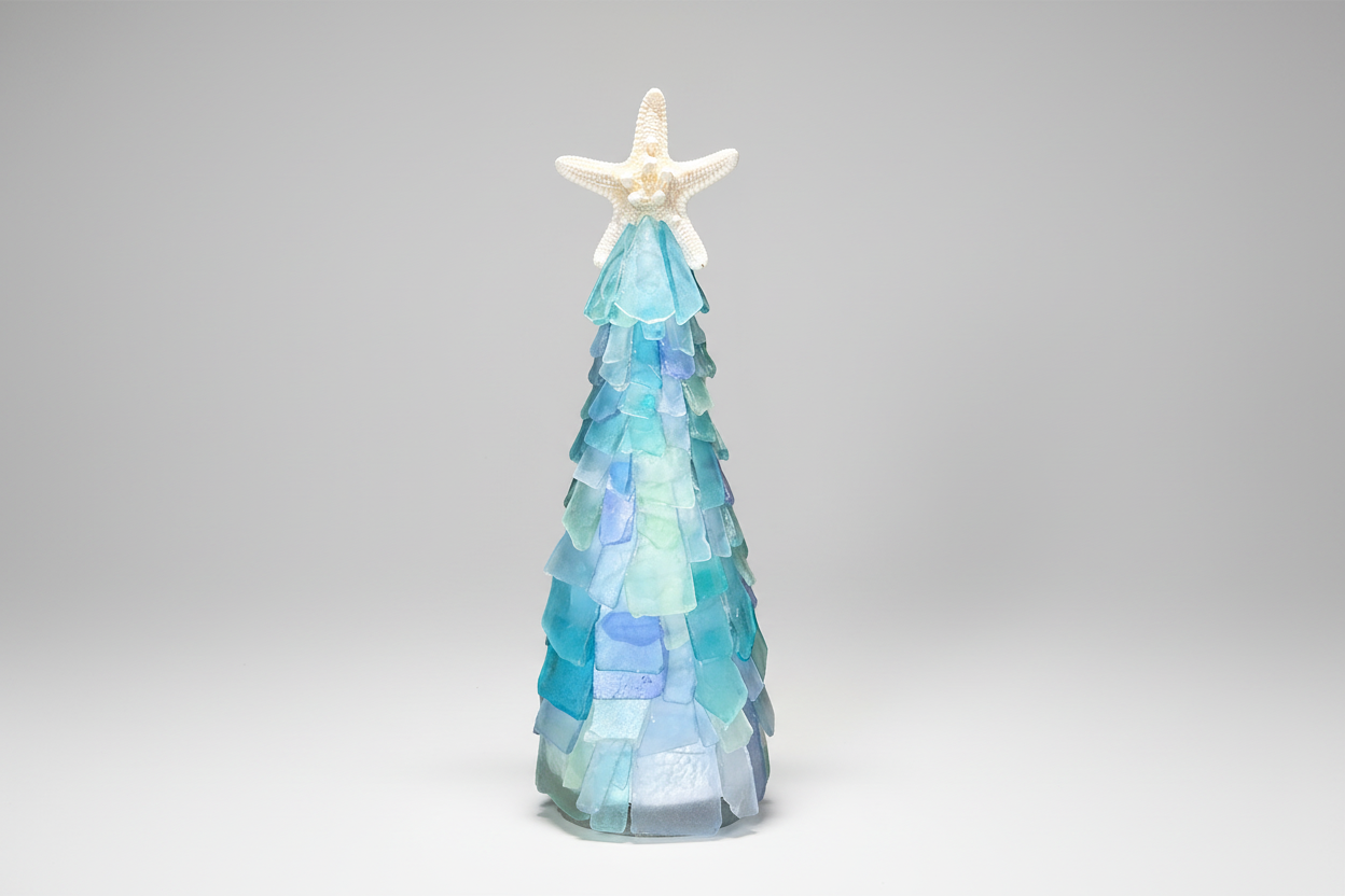 12 Inch Seaglass Christmas Tree Real Starfish with lights 