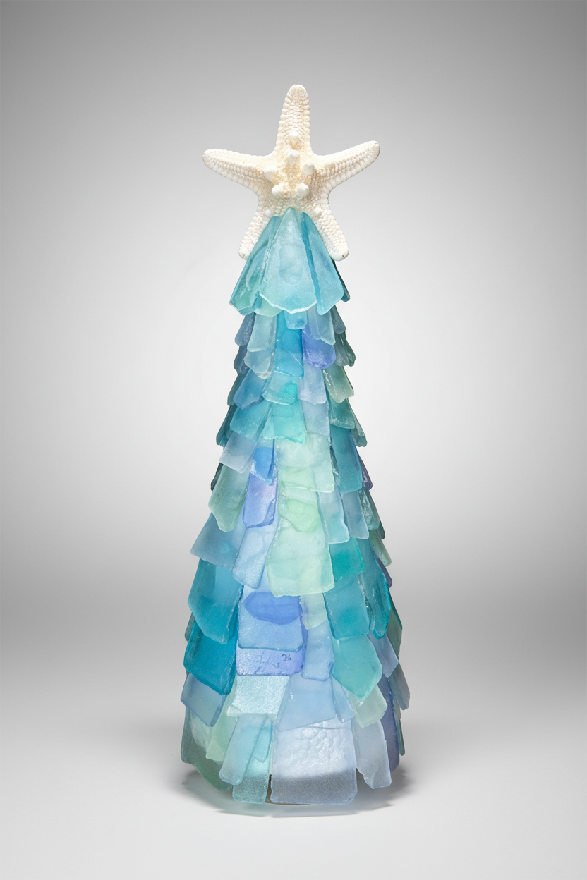 10 in Seaglass Christmas Tree Real Starfish with lights 
