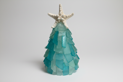 6 Inch Seaglass Christmas Tree Real Starfish with lights 