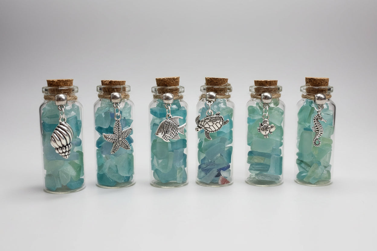 Seaglass Charm Bottles - Stainless Steal Charms
