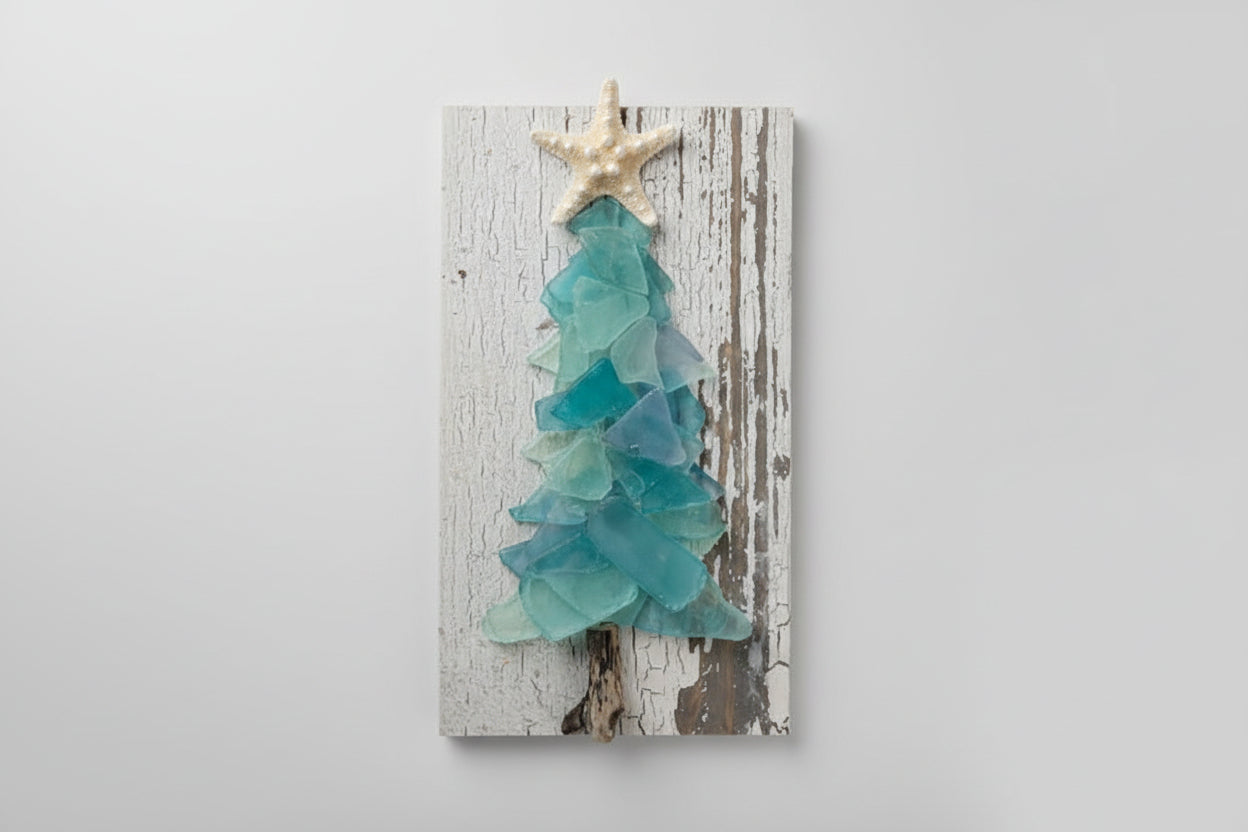 Shabby Plank Seaglass Christmas Tree w/o lights  - 10 in