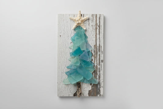 Shabby Plank Seaglass Christmas Tree w/o lights  - 10 in