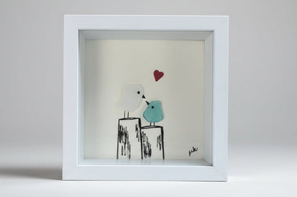 Seaglass Shadow Boxes - Two Love Birds - 5x5 