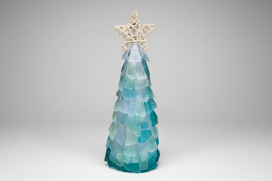 6 in Seaglass Christmas Tree Wicker Star with lights   