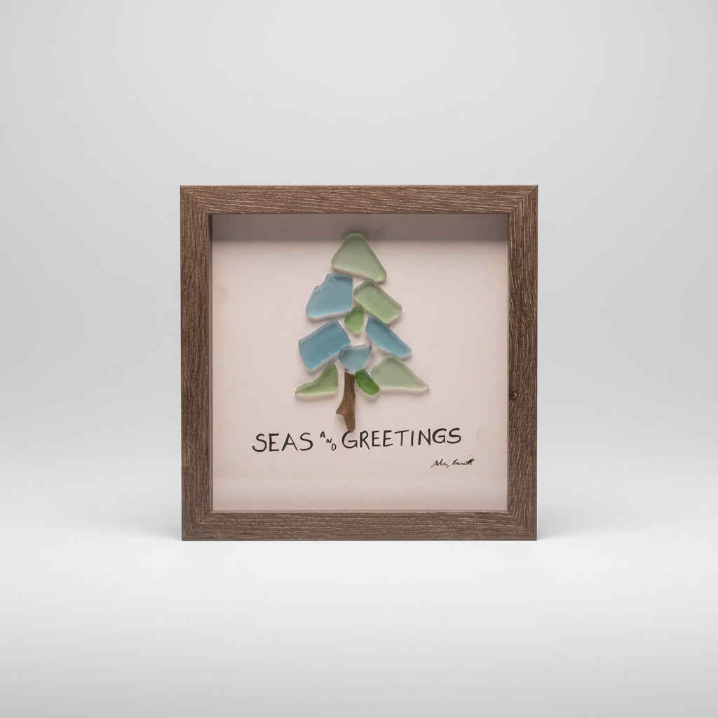 Seaglass Seas and Greeetings Wood Shadow Box   