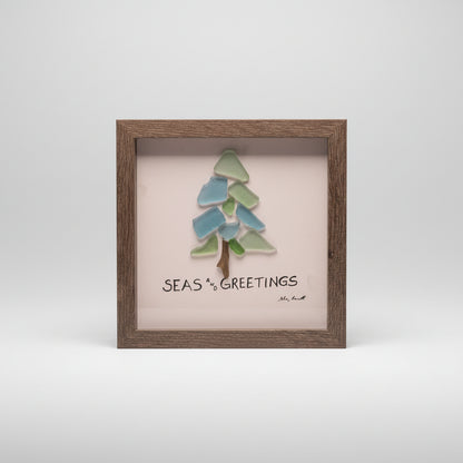 Seaglass Seas and Greeetings Wood Shadow Box   