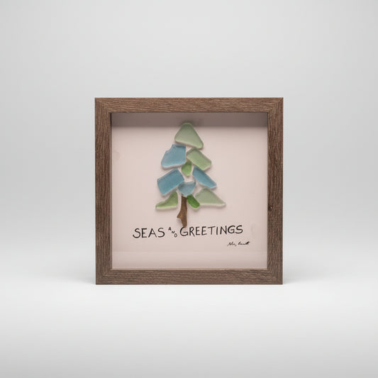 Seaglass Seas and Greeetings Wood Shadow Box   