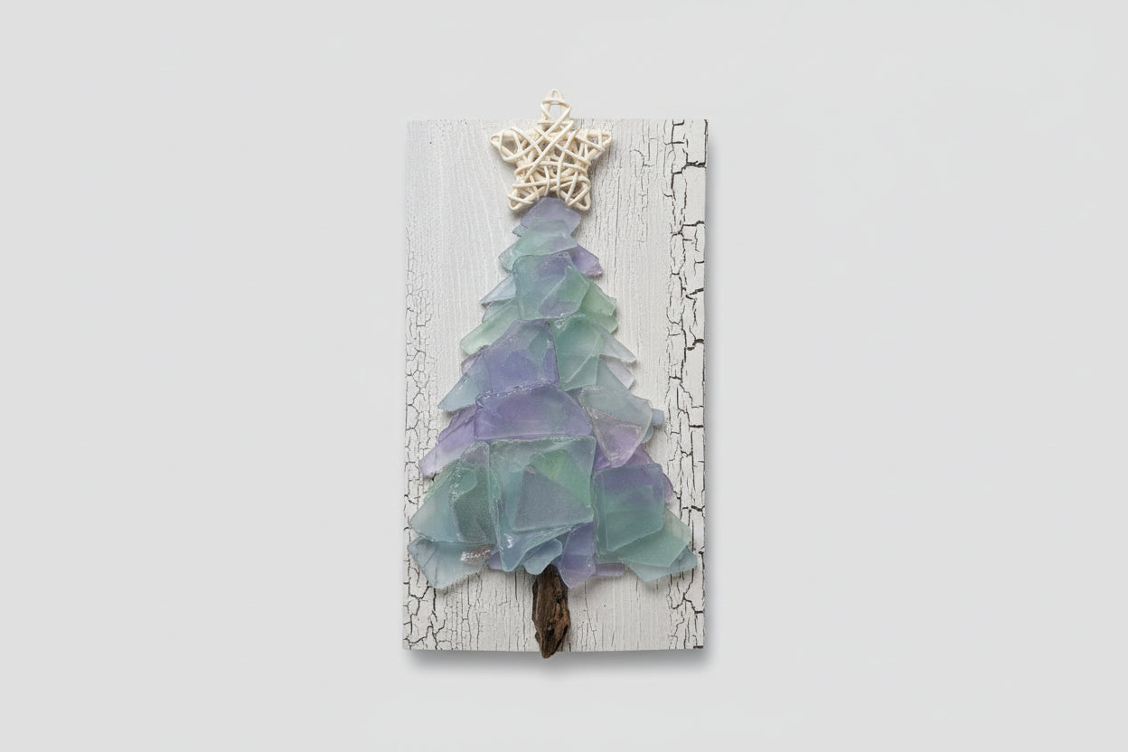 Shabby Plank Seaglass Tree Wicker Star w/o lights   