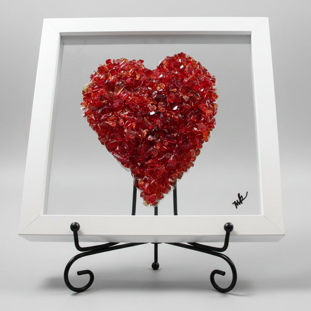 Valentine Seaglass Heart Shadow Box - 8x8    