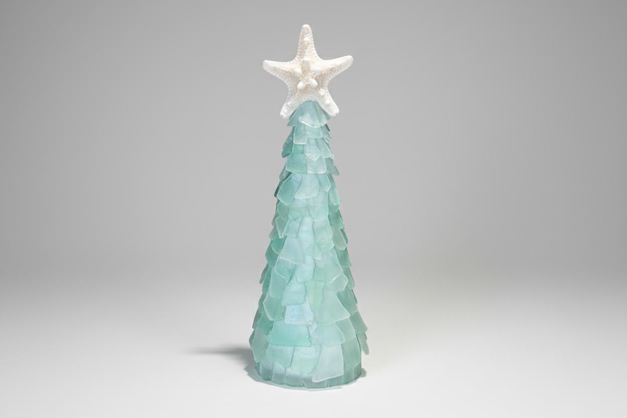 12 Inch Seaglass Christmas Tree Real Starfish with lights 