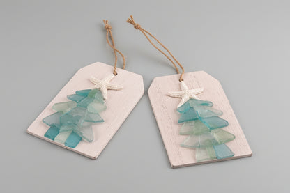 Plank Seaglass Tree Christmas Ornament/Gift Tag   