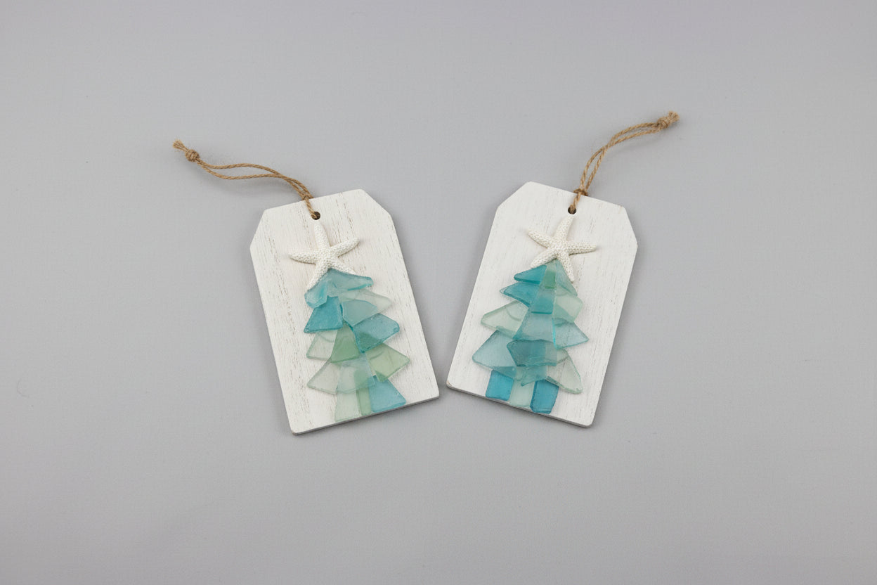 Plank Seaglass Tree Christmas Ornament/Gift Tag   