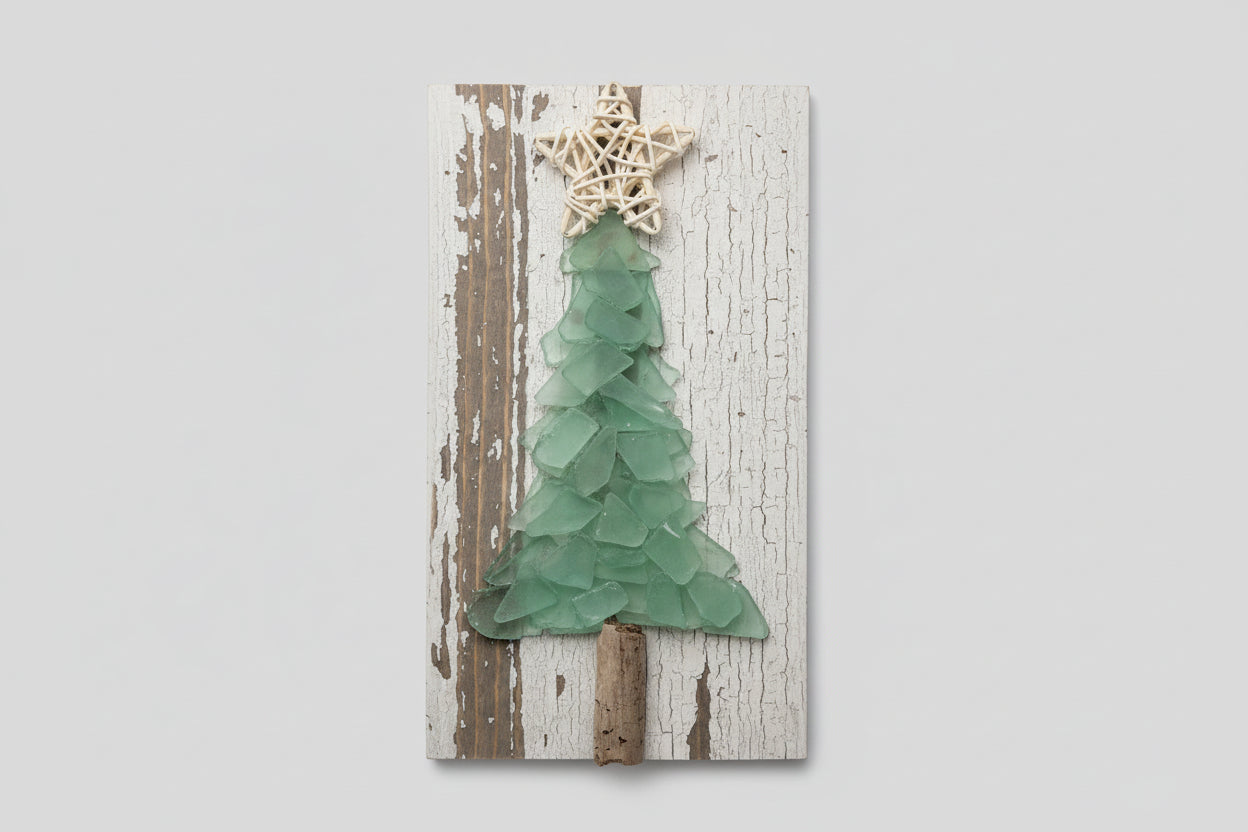 Shabby Plank Seaglass Tree Wicker Star w/o lights   