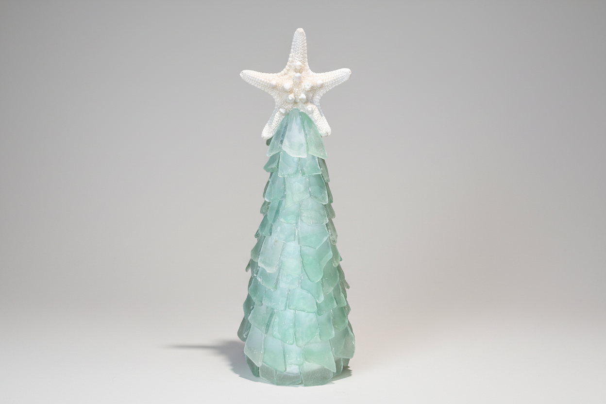 10 in Seaglass Christmas Tree Real Starfish with lights 