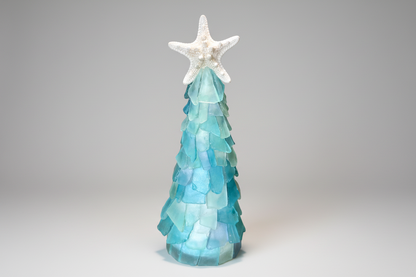 10 in Seaglass Christmas Tree Real Starfish with lights 