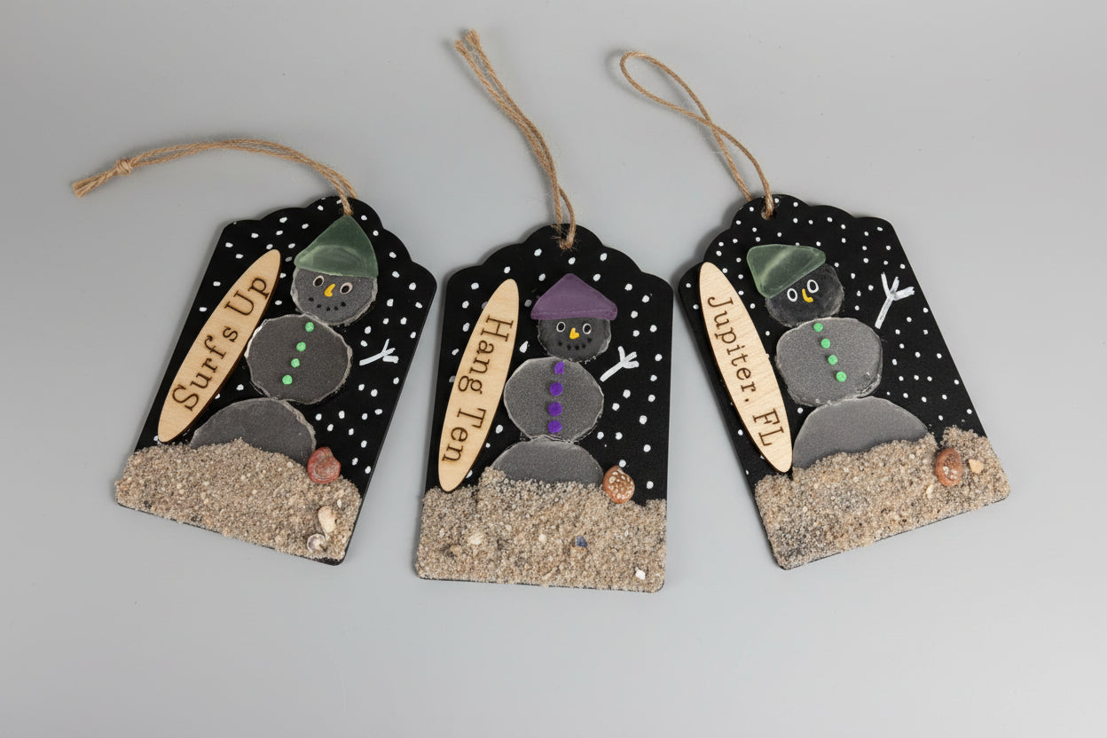 Seaglass Snowman Christmas Ornament/Gift Tag 