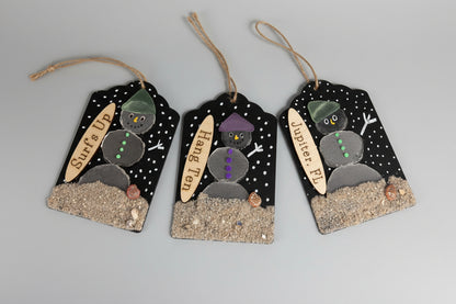 Seaglass Snowman Christmas Ornament/Gift Tag 