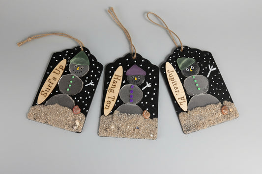 Seaglass Snowman Christmas Ornament/Gift Tag 