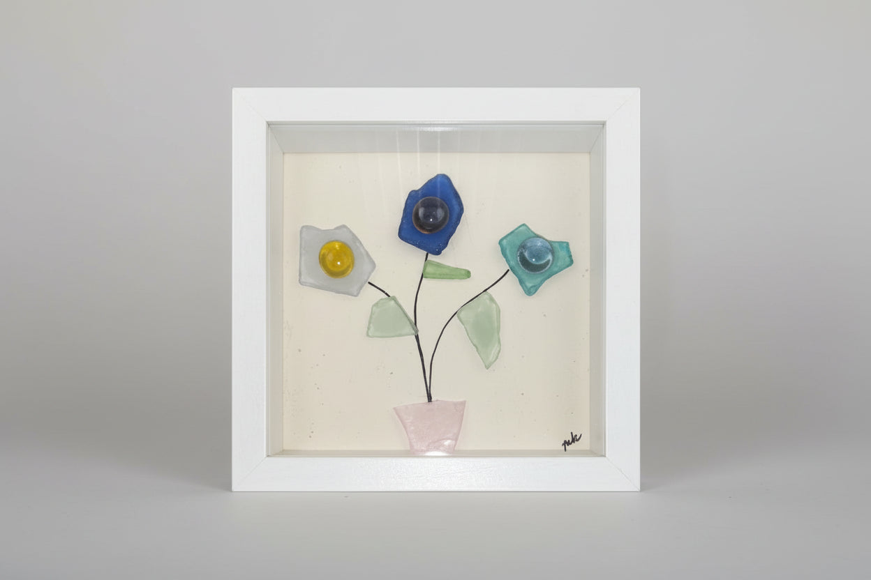 Seaglass Shadow Boxes - Flower Pot - 5x5  