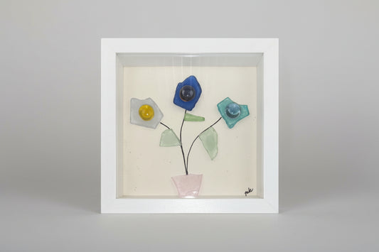 Seaglass Shadow Boxes - Flower Pot - 5x5  