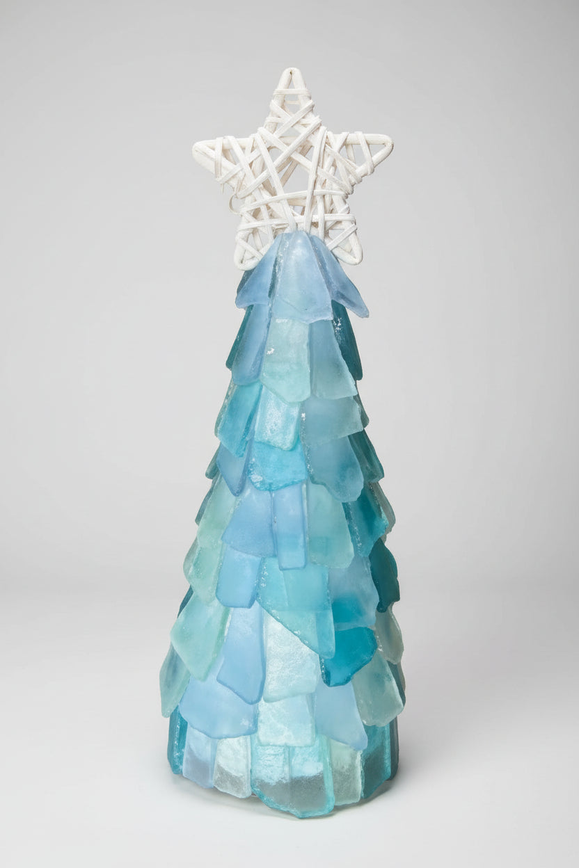 12 in Seaglass Christmas Tree Wicker Star with lights   