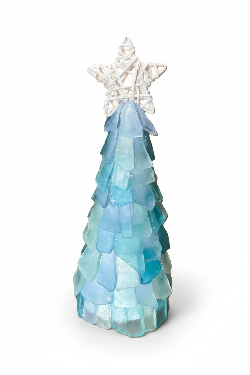10 in Seaglass Christmas Tree Wicker Star with lights  