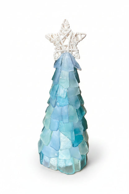 10 in Seaglass Christmas Tree Wicker Star with lights  