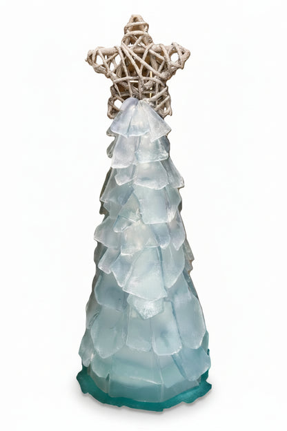 10 in Seaglass Christmas Tree Wicker Star with lights  