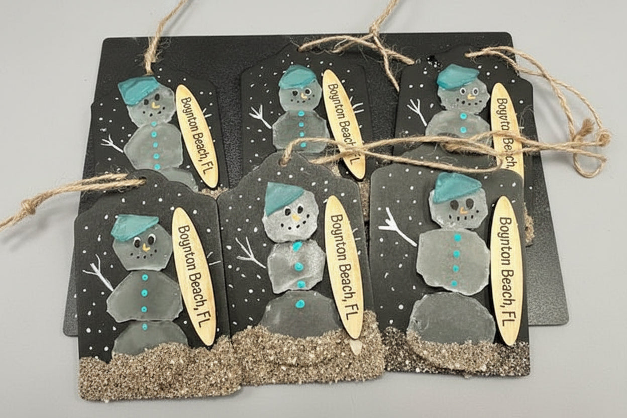 Seaglass Snowman Christmas Ornament/Gift Tag 