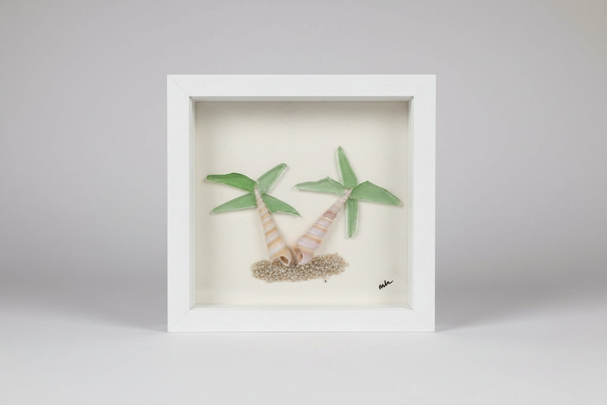 Seaglass Shadow Boxes - Palm Trees - 5x5   
